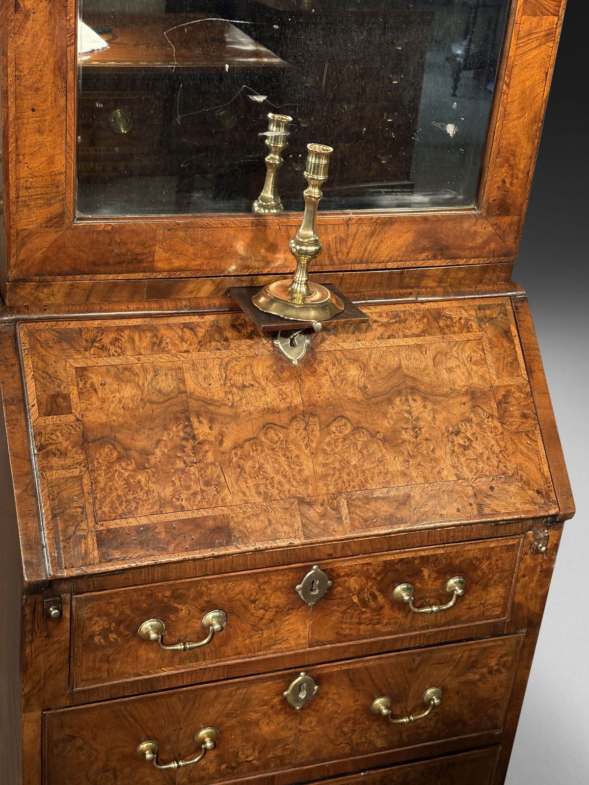 Queen Anne Period Burr Walnut Small Bureau Bookcase photo furniture