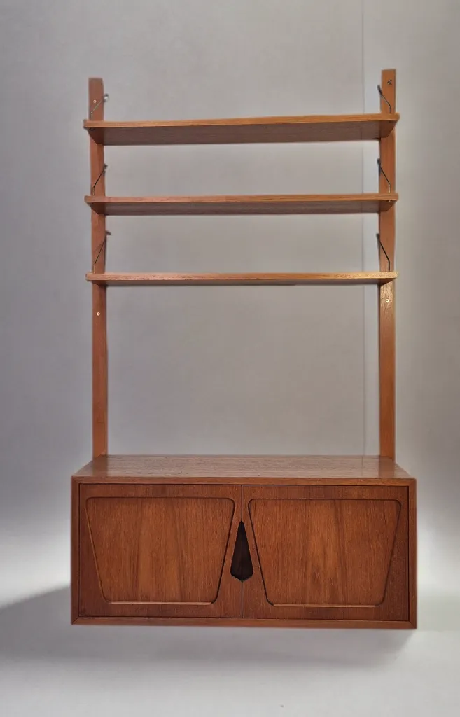 Wall Unit In Teak By Kjell Riise, Scandinavian Mid Century 1960s photo vintage
