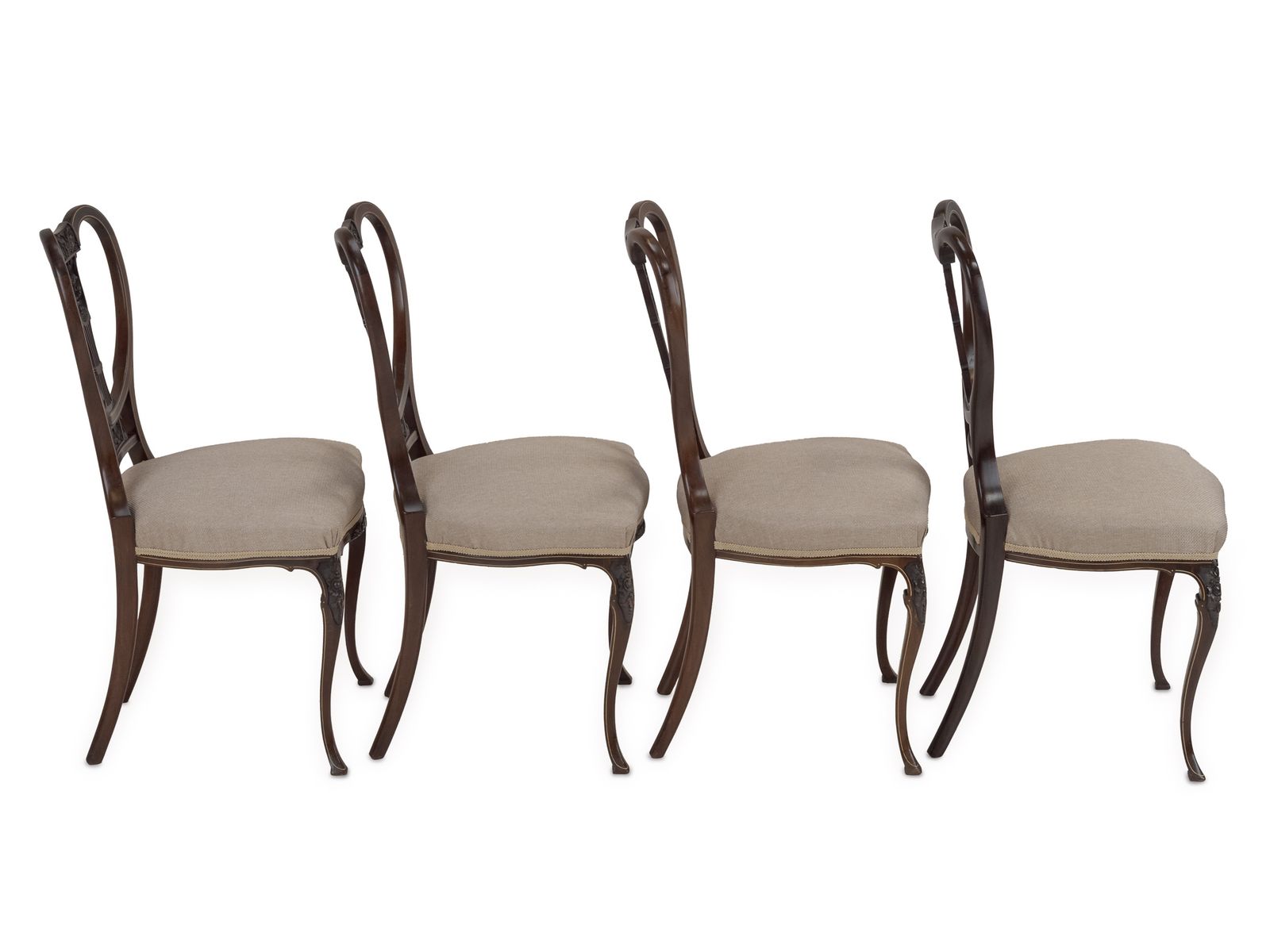 Set Of Four Fine Sheraton Revival Inlaid Mahogany Salon Chairs, C.1900 photo buy