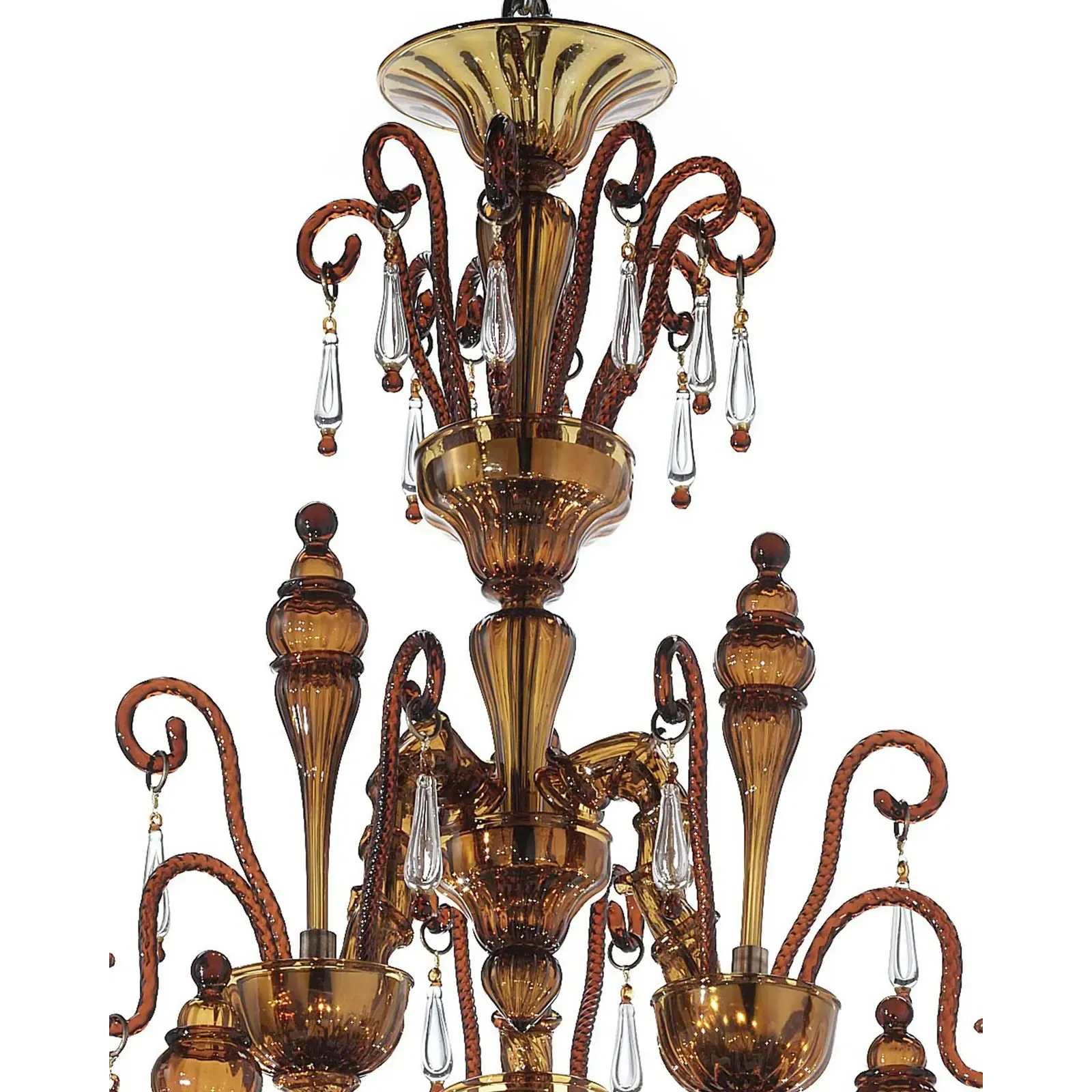 Handcrafted Modern Brown Ca’ Rezzonico Chandelier With Curled Murano Glass Details photo for sale