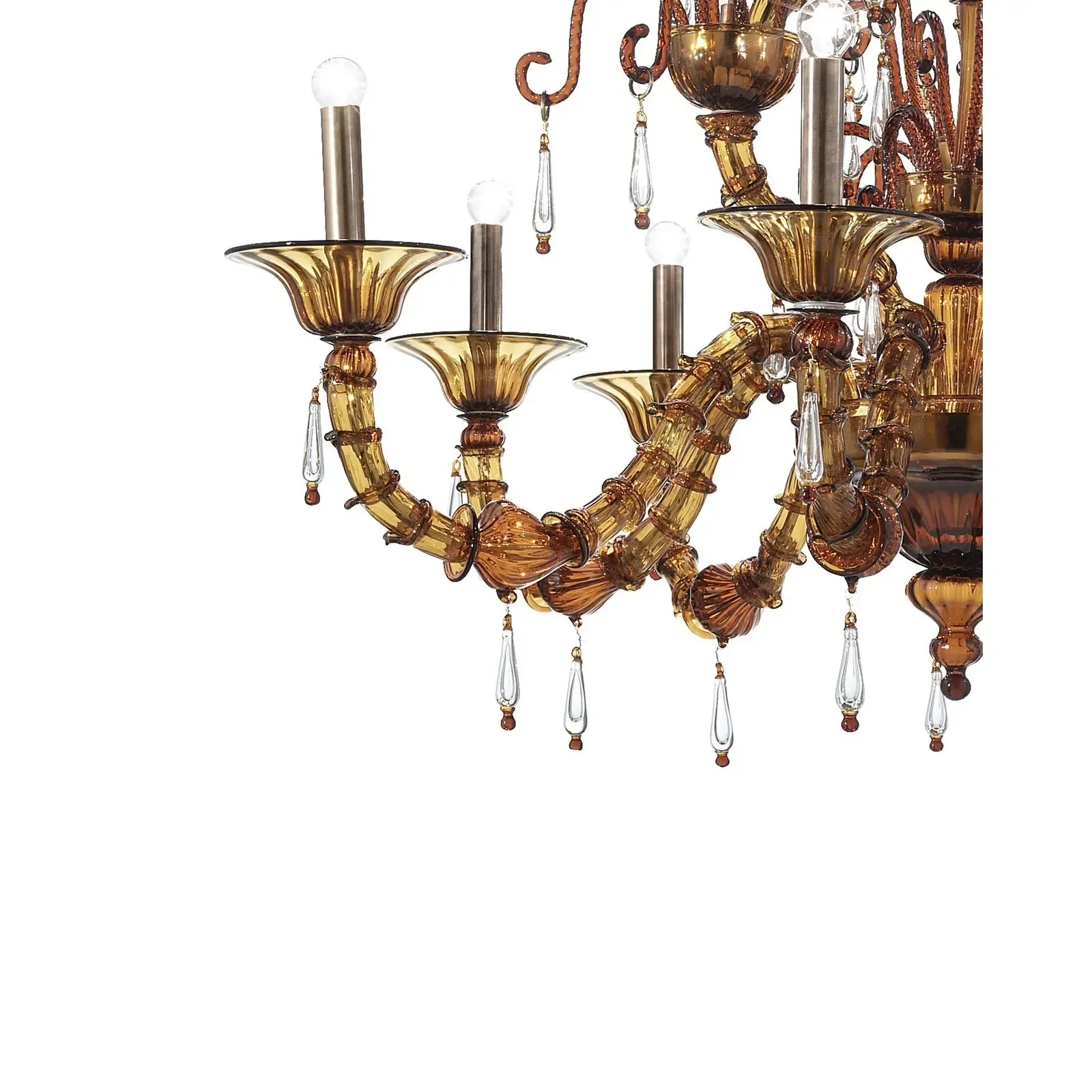 Handcrafted Modern Brown Ca’ Rezzonico Chandelier With Curled Murano Glass Details photo vintage