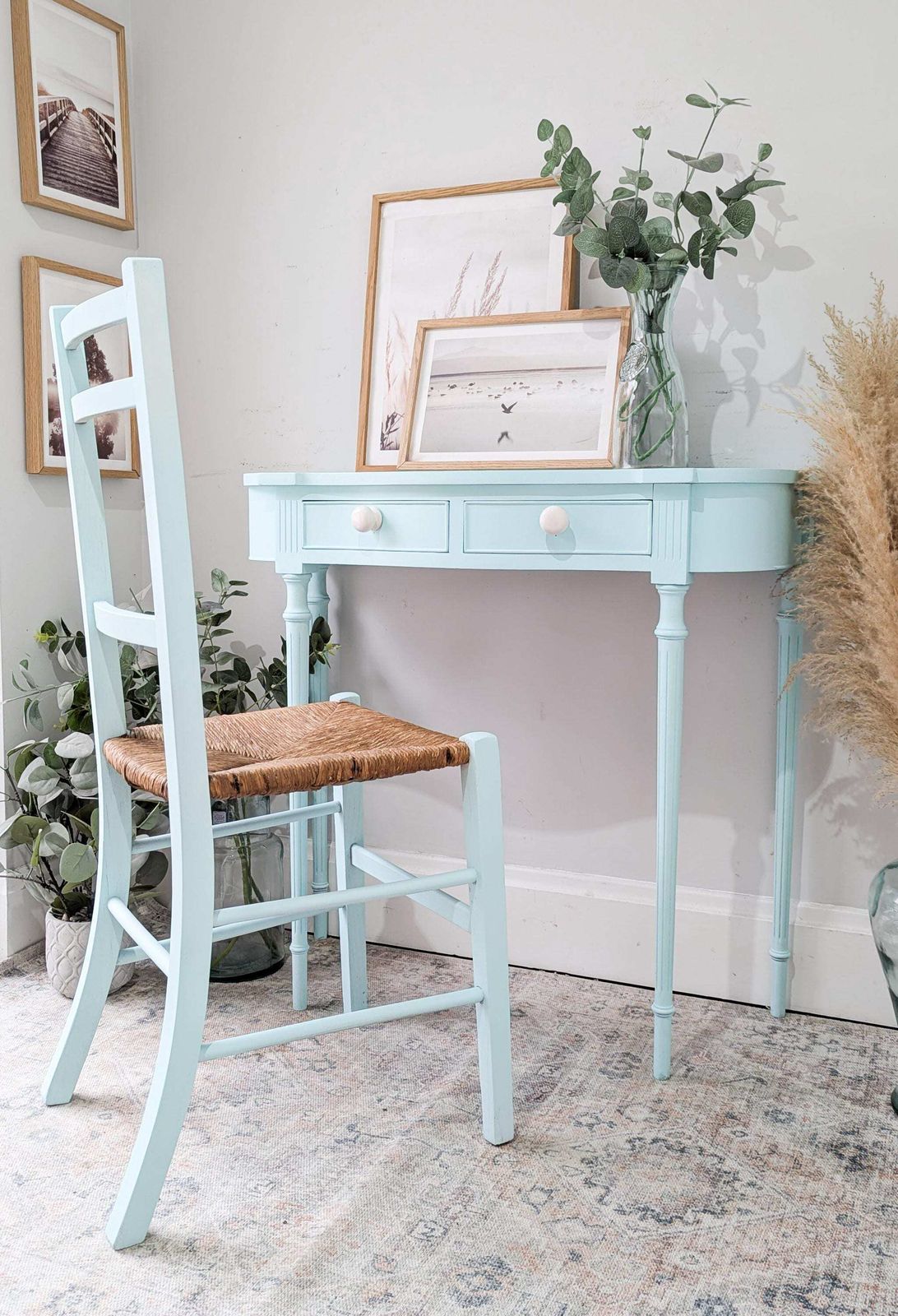 Compact/Petite Light Blue Country Cottage Style Dressing Table/Writing Desk & Chair Set