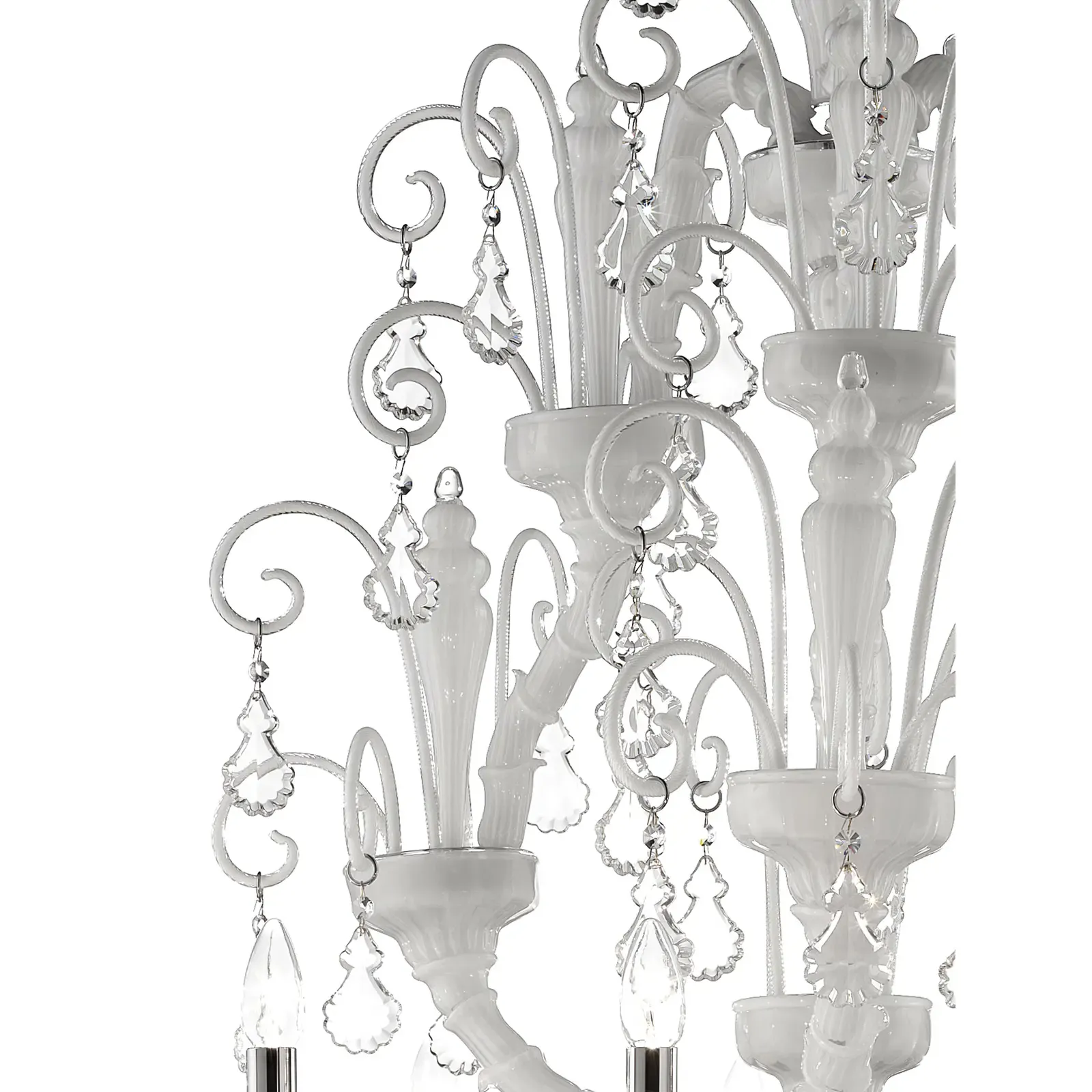 Handcrafted Modern White Ca’ Rezzonico Chandelier With Curled Murano Glass Details photo furniture
