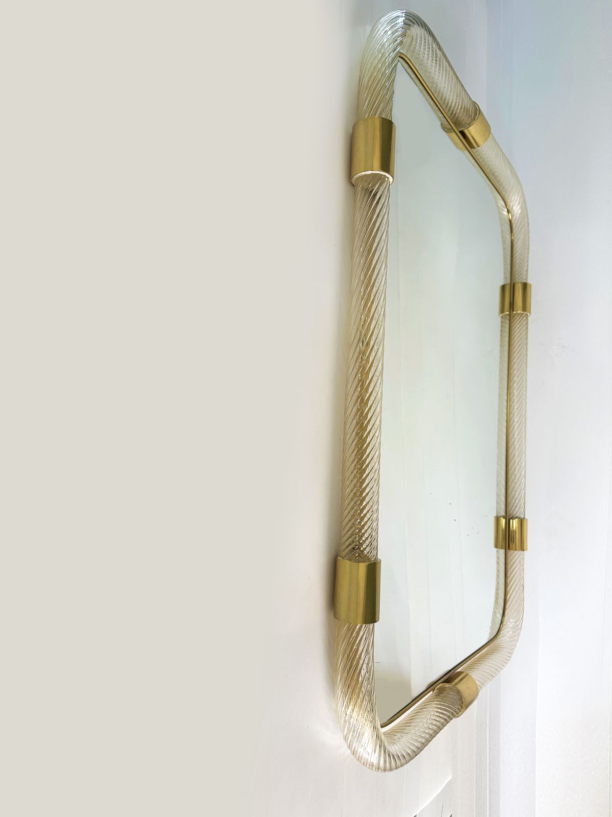 Scenographic Italian “Torciglione Torchon” Murano Glass Wall Mirror photo furniture