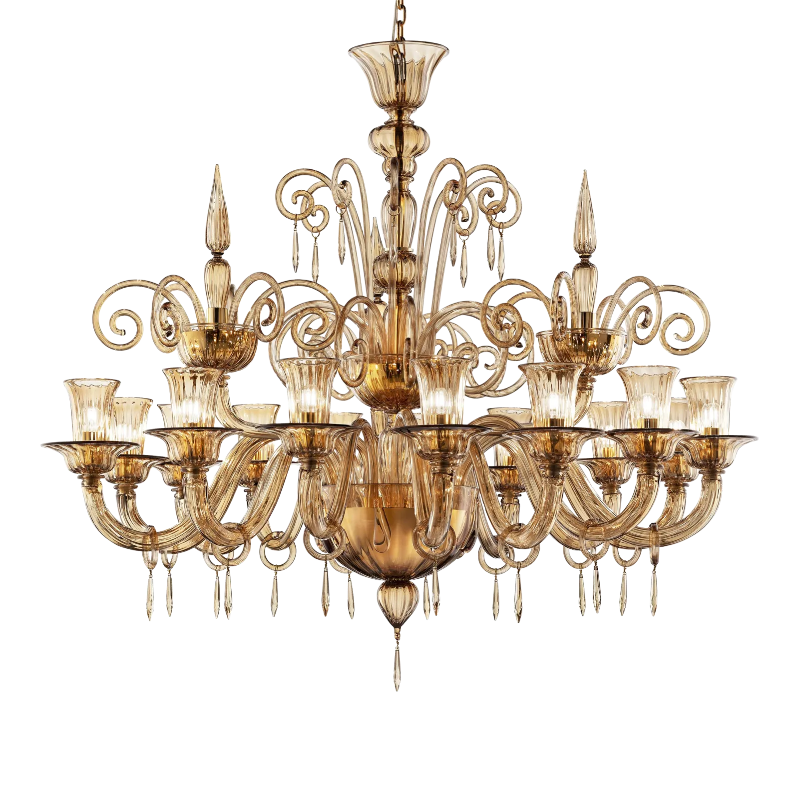 Contemporary Dark Amber "Pagliesco" Lively Curls Murano Glass Chandelier
