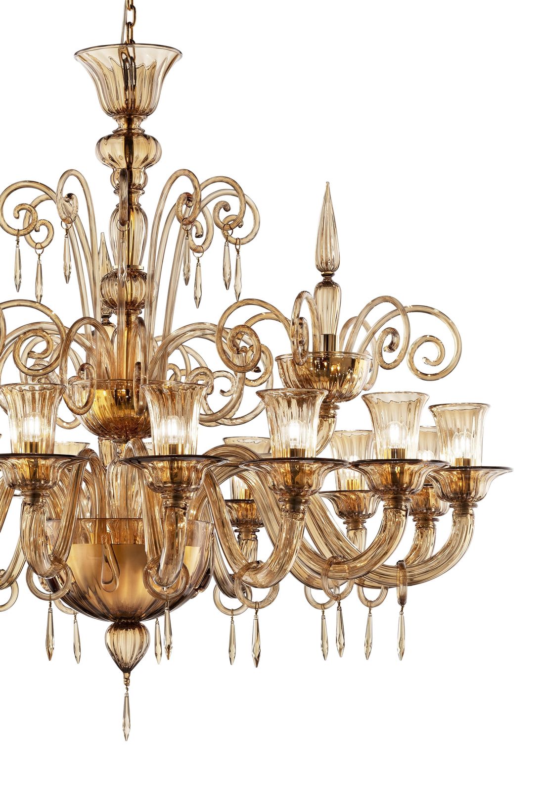 Contemporary Dark Amber "Pagliesco" Lively Curls Murano Glass Chandelier photo 17840.0