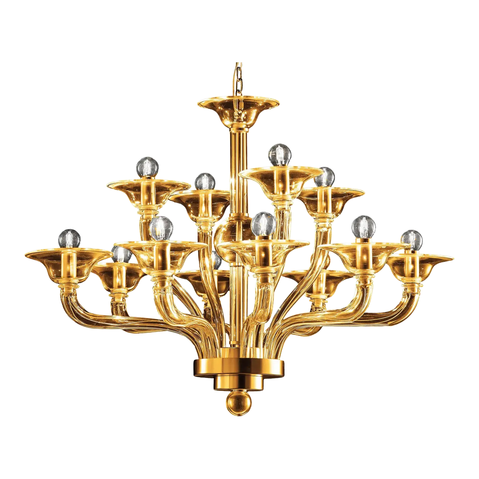 Modern Amber Linear Murano Glass Gold Chandelier In Contemporary Style