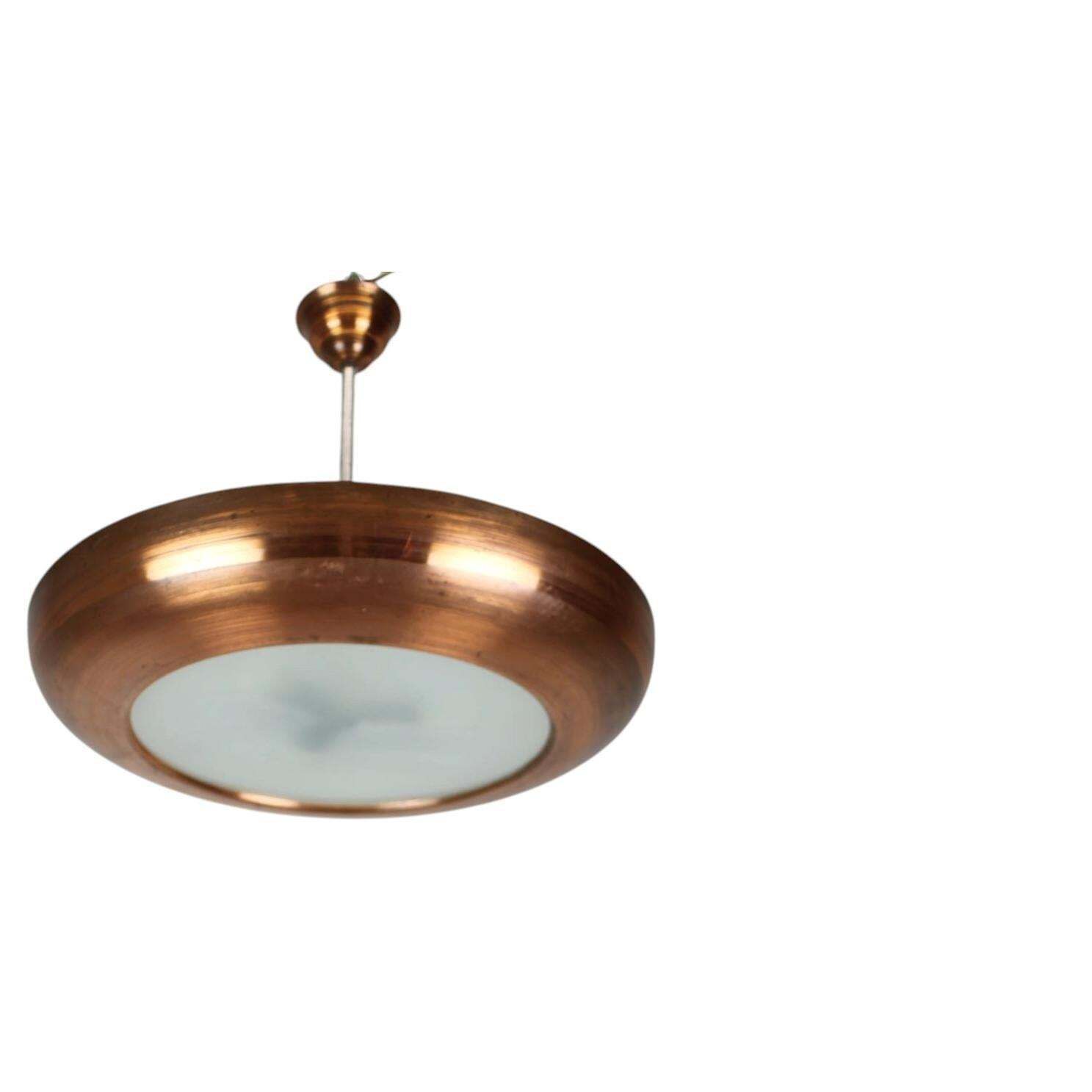 Grande suspension UFO Art déco en cuivre, Tchécoslovaquie, années 1930