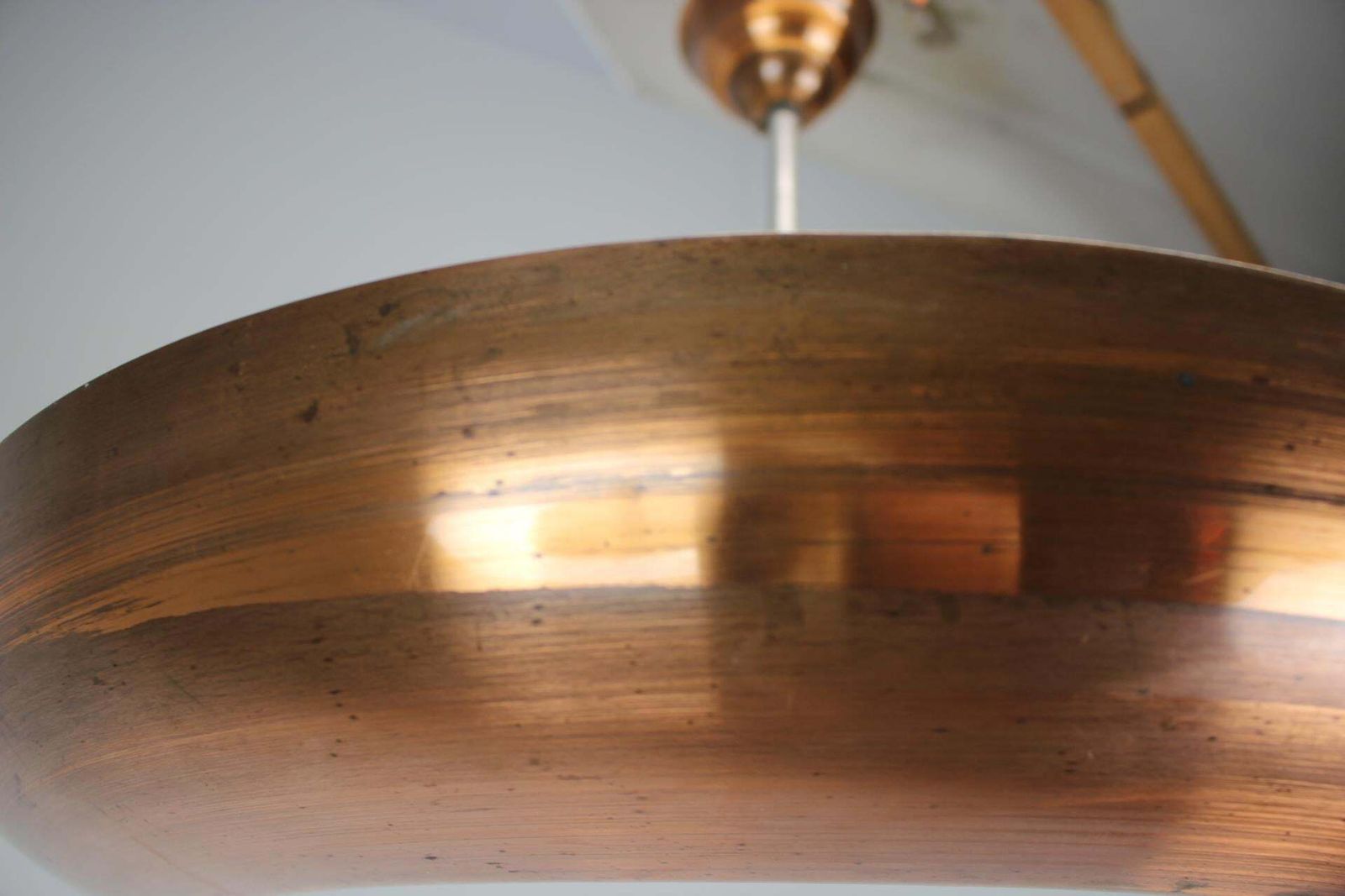photo for sale Grande suspension UFO Art déco en cuivre, Tchécoslovaquie, années 1930