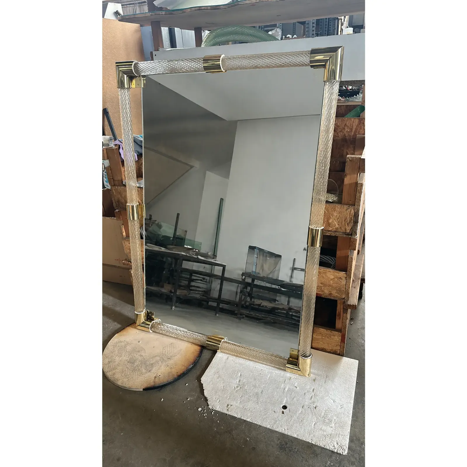 Monumental Italian Venetian Torchon Murano Glass Wall Mirror In Barovier Style photo for sale