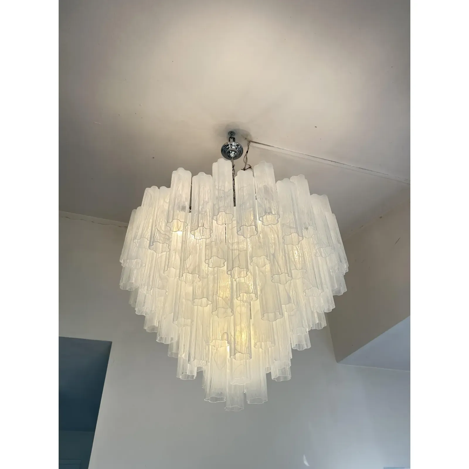 Modern Large Venetian White Alabastro Tronchi Murano Glass Chandelier By Simoeng photo furniture