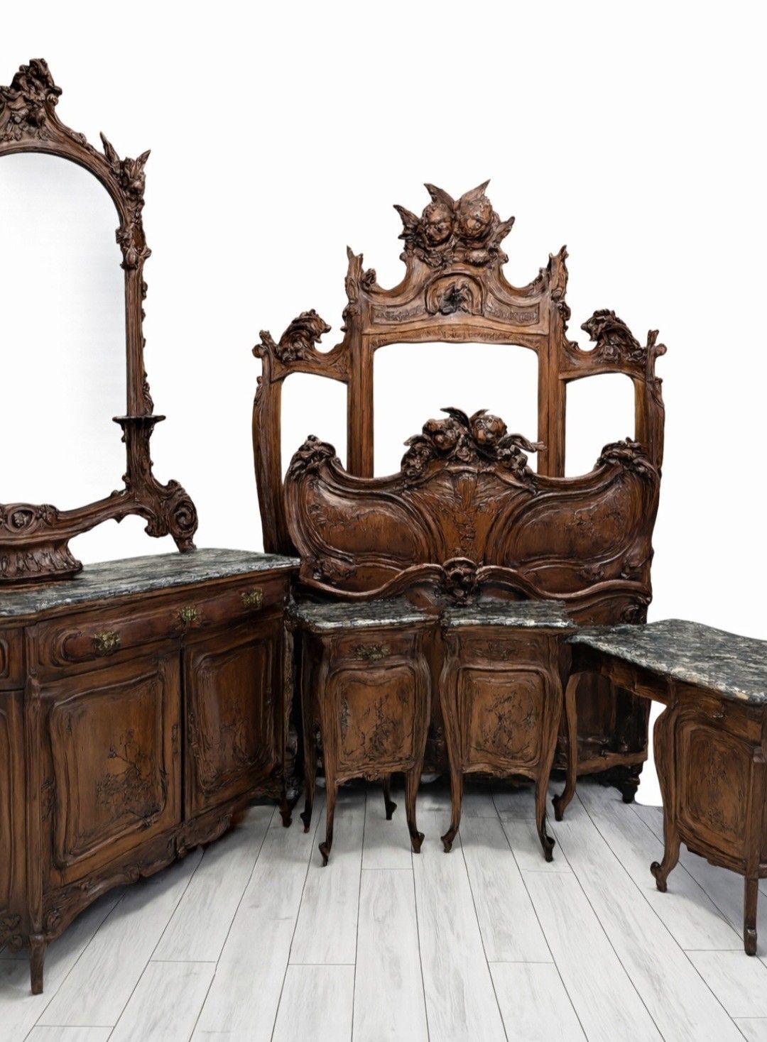 Antique Art Nouveau Italian Bedroom Set Chateau Statement Furniture