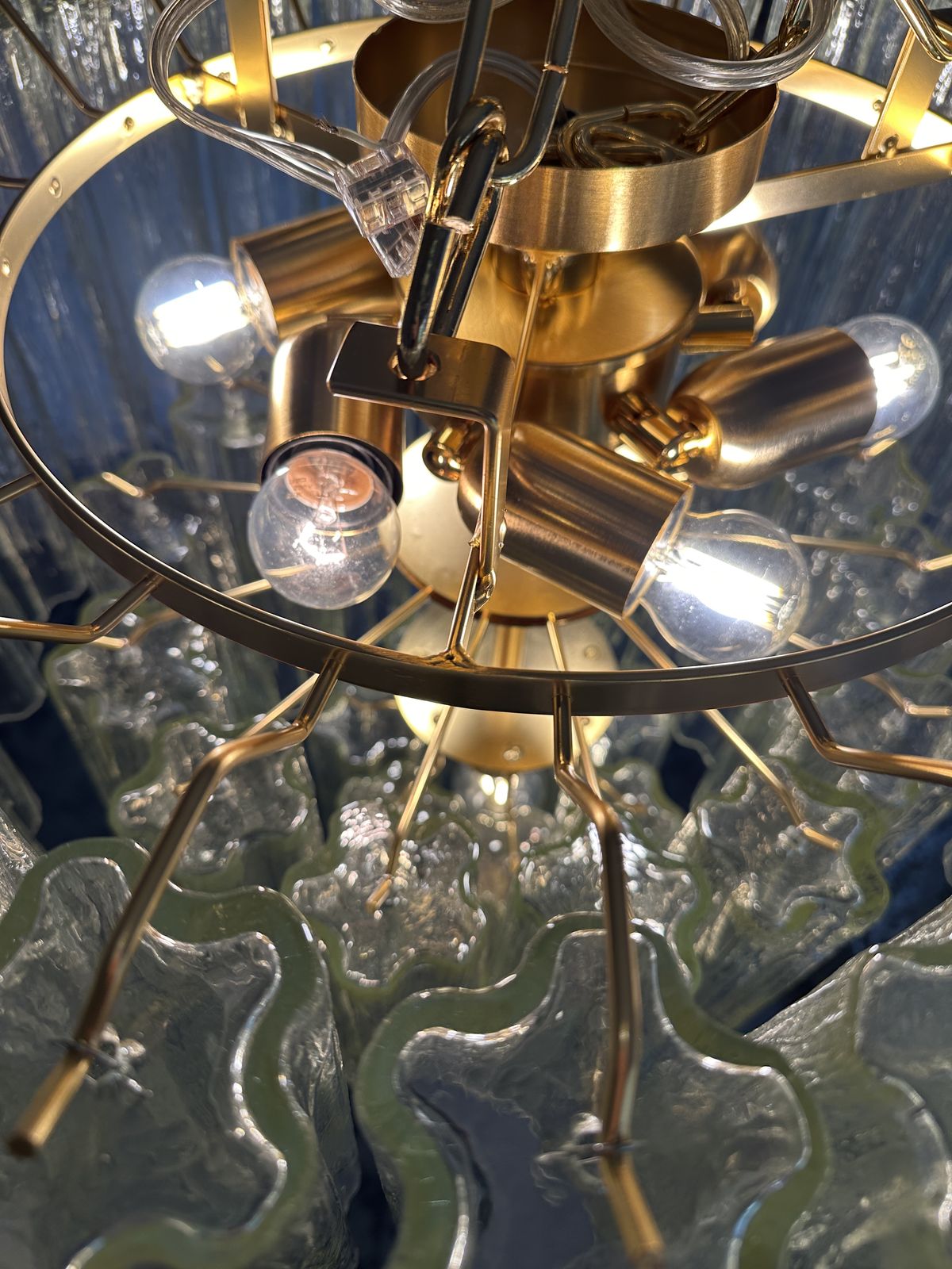 Scenographic Italian Hand Made Flush Mount With Old Crystal “Tronchi” Murano Glass photo furniture