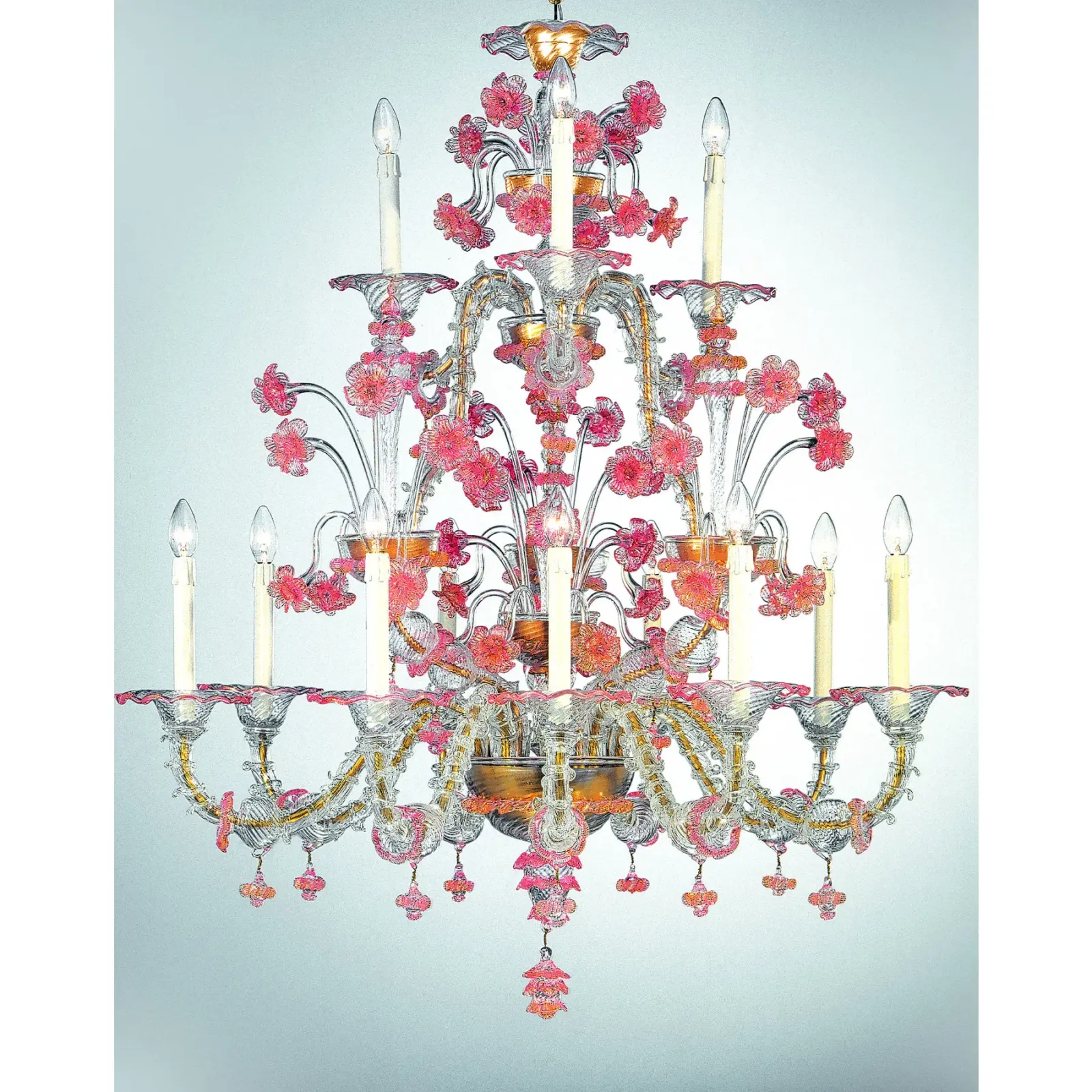 Luxury Pink And Transparent Venetian Murano Glass Chandelier photo furniture