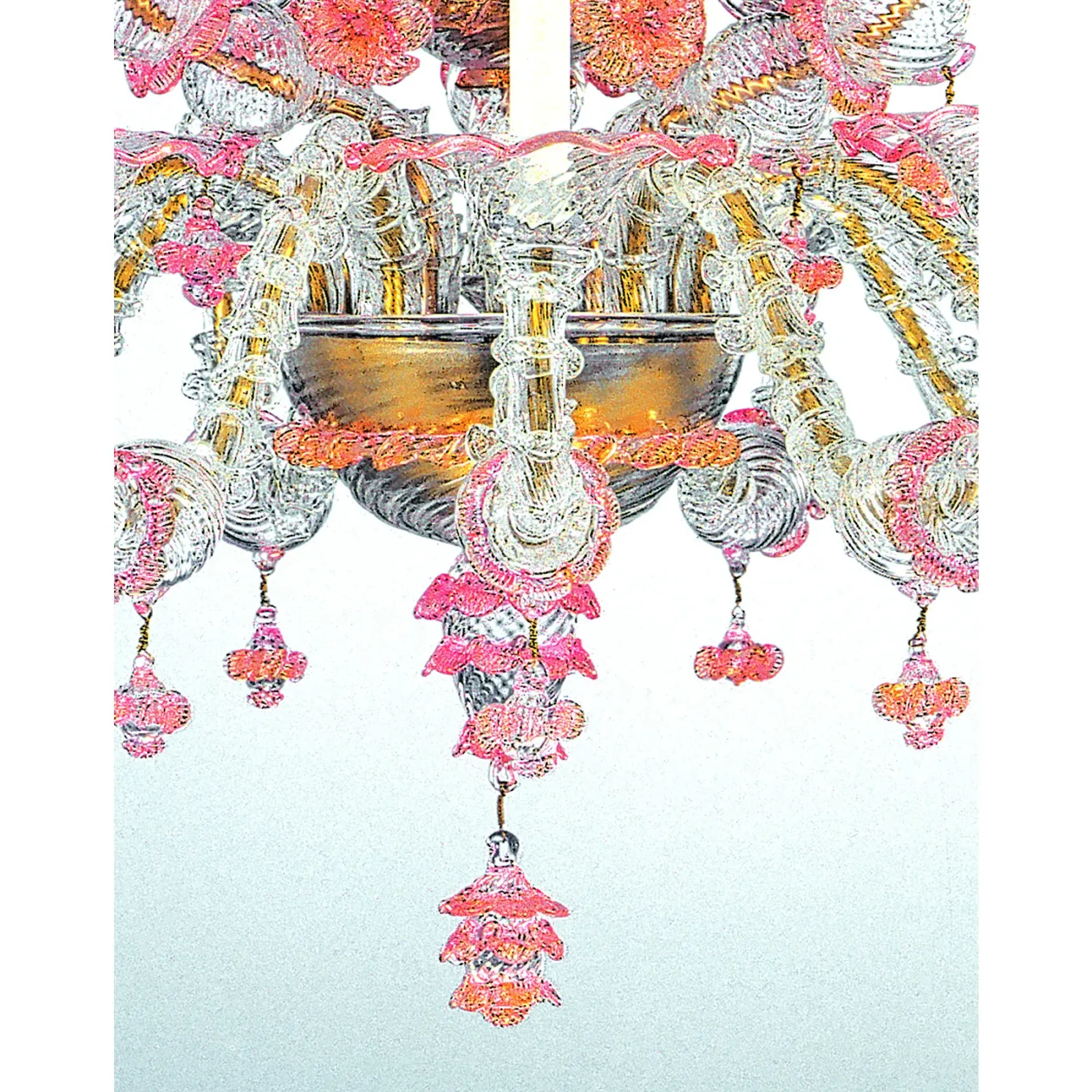 Luxury Pink And Transparent Venetian Murano Glass Chandelier photo for sale