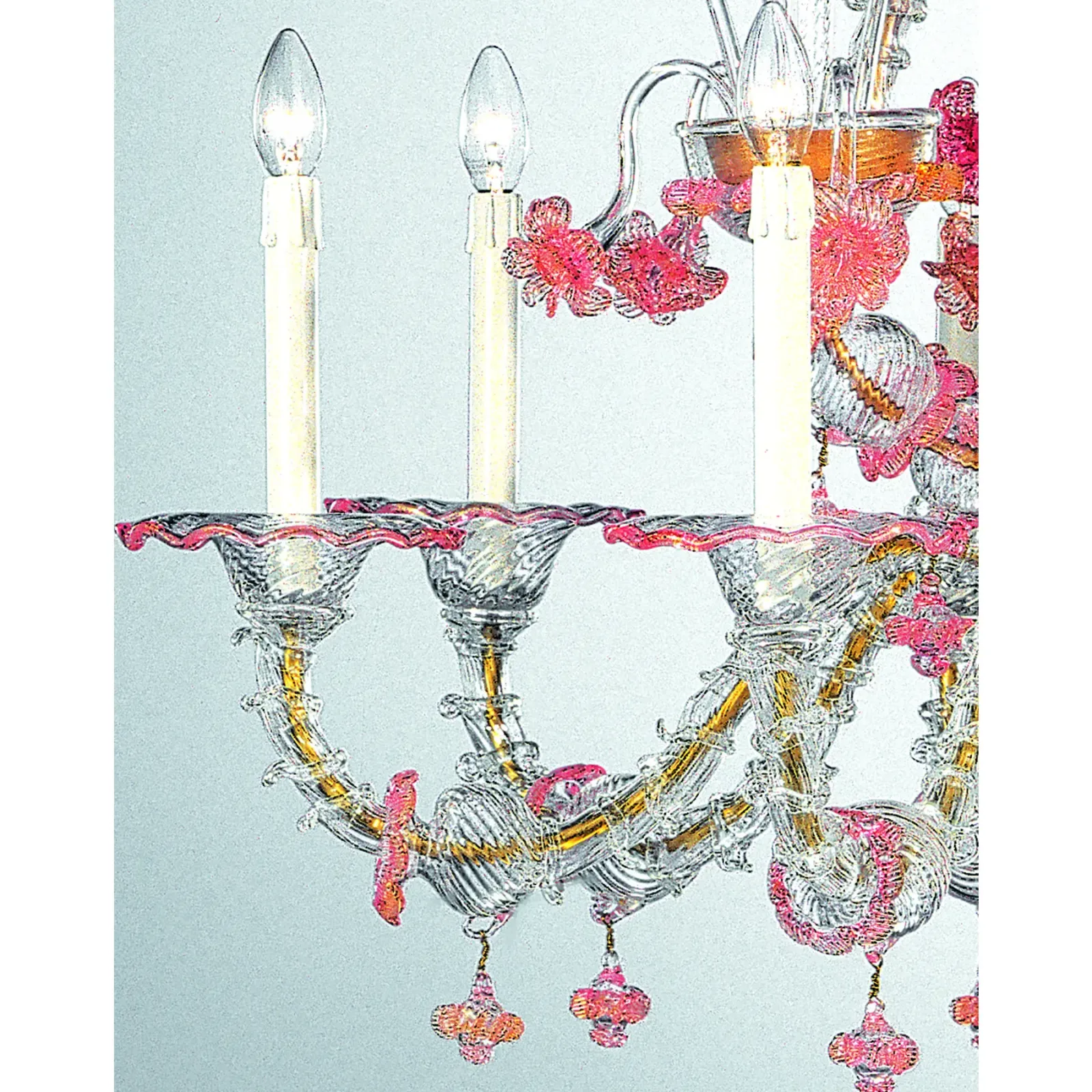Luxury Pink And Transparent Venetian Murano Glass Chandelier photo Lighting