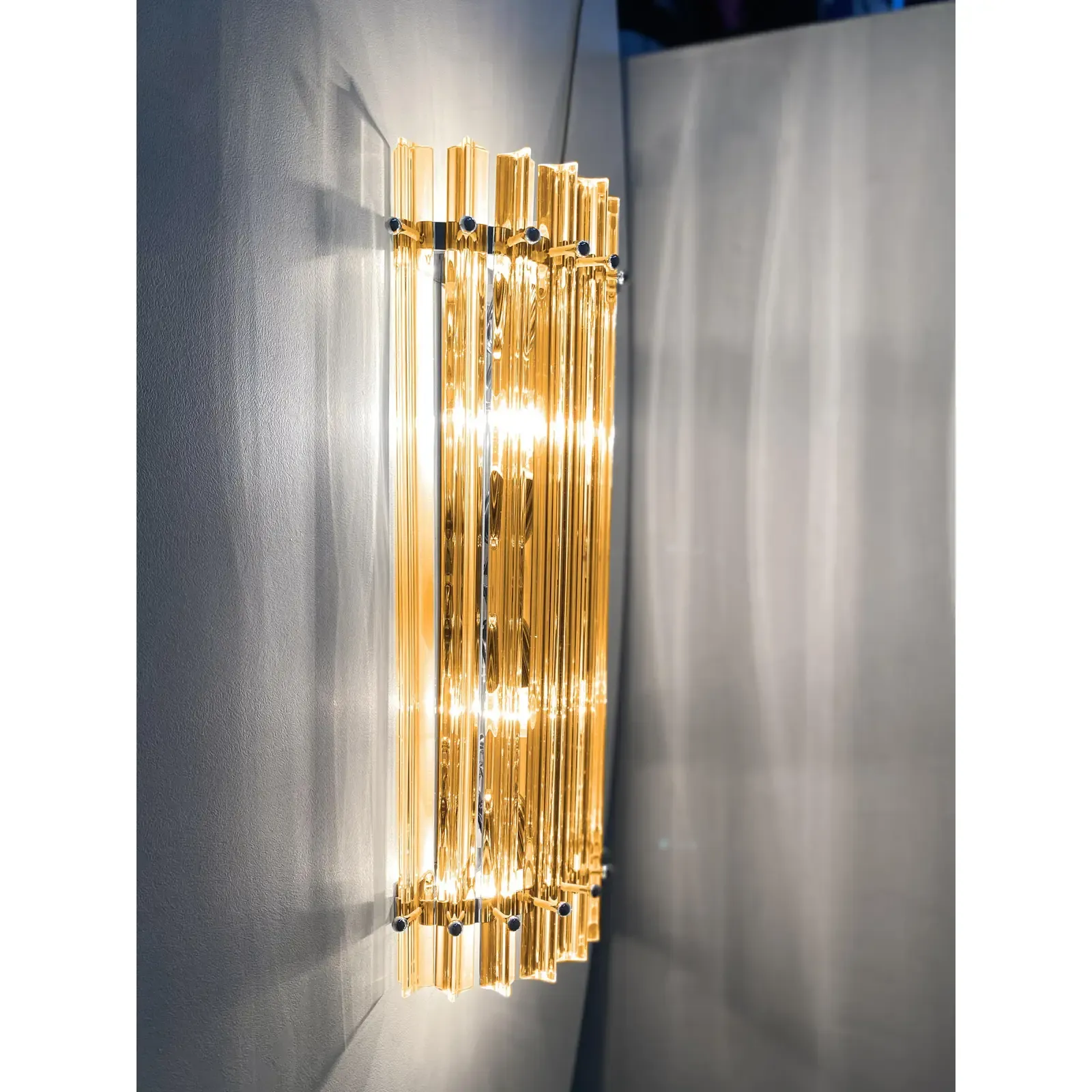 Modern Amber “Triedro” Murano Glass Wall Sconce In Venini Design   Lot Of 4 photo 8139.0