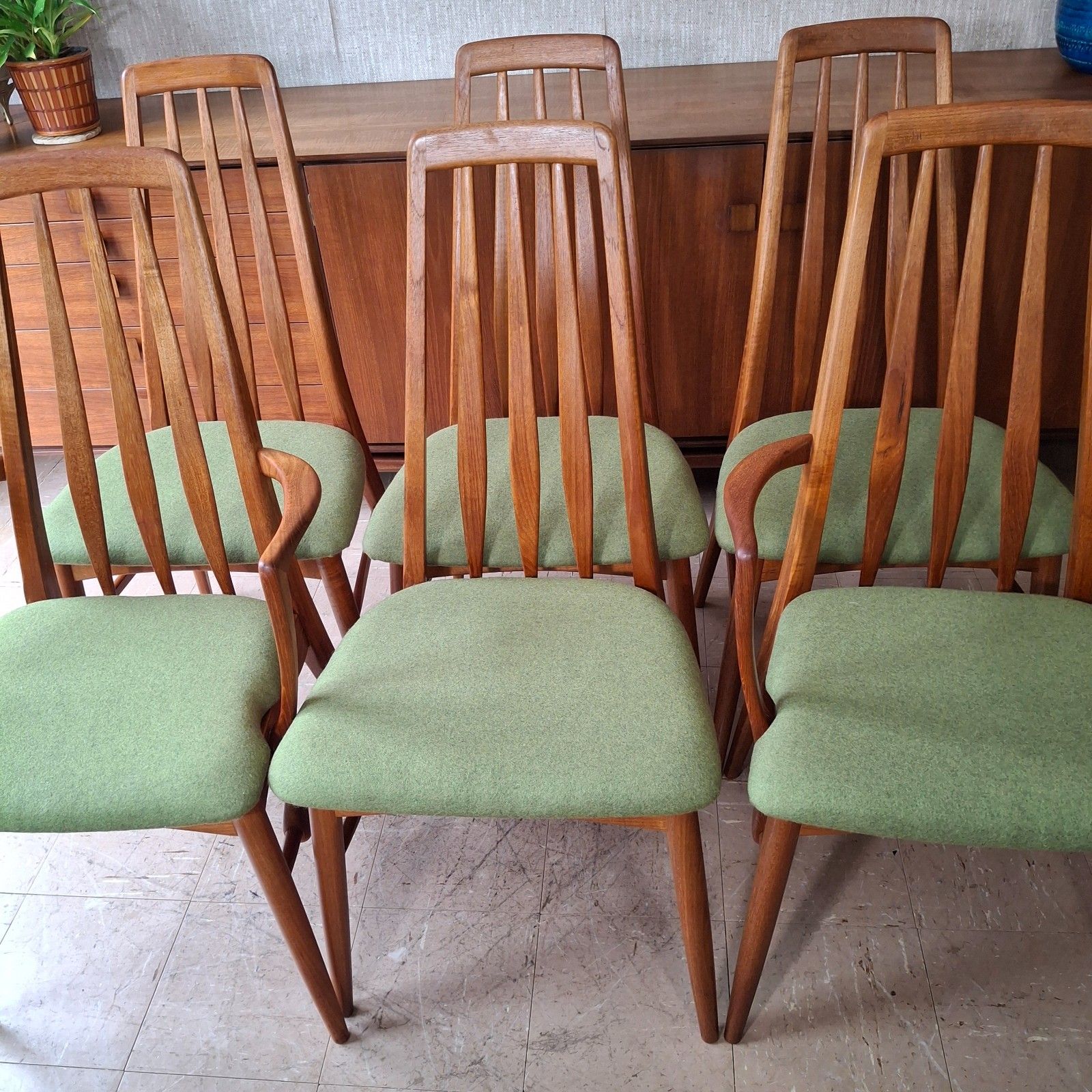 Fab Vintage Set Of 6 Danish Teak Niels Koefoed Eva Dining Chairs Green Wool photo Furniture