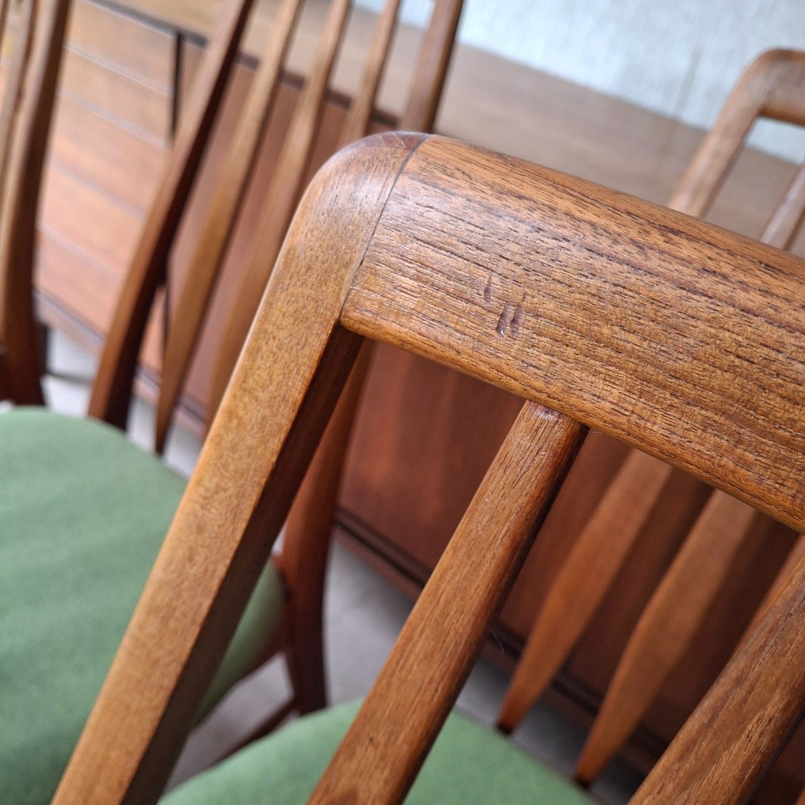 Fab Vintage Set Of 6 Danish Teak Niels Koefoed Eva Dining Chairs Green Wool photo buy