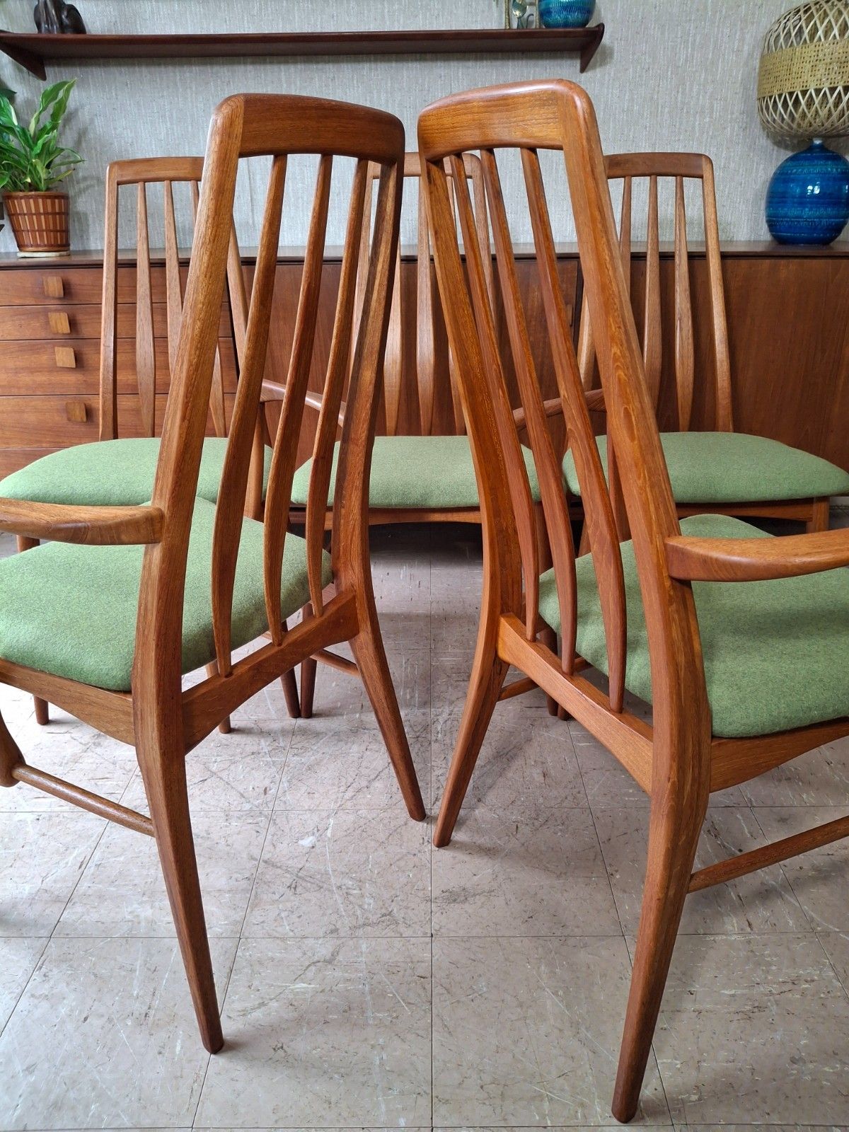 photo buy Fab Vintage Set Of 6 Danish Teak Niels Koefoed Eva Dining Chairs Green Wool