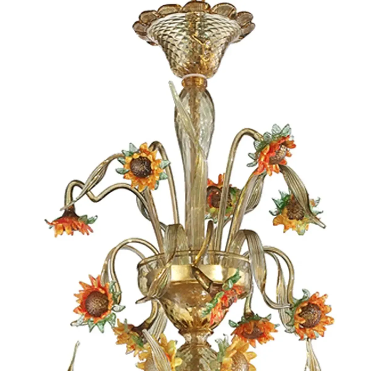 Artistic Venetian “Sunflowers” Murano Glass Chandelier photo for sale