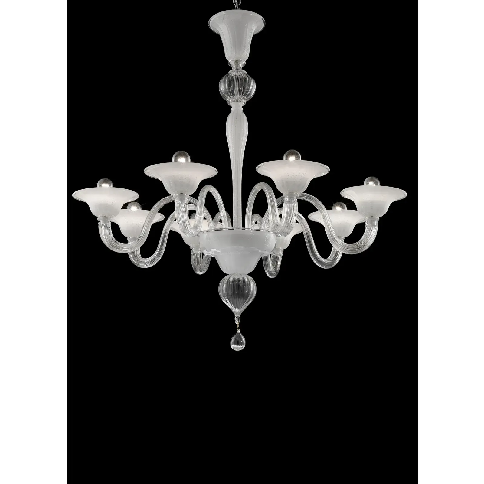 Modern Venetian Murano Glass Chandelier In Transparent And White Tones With Silver Leaf photo furniture