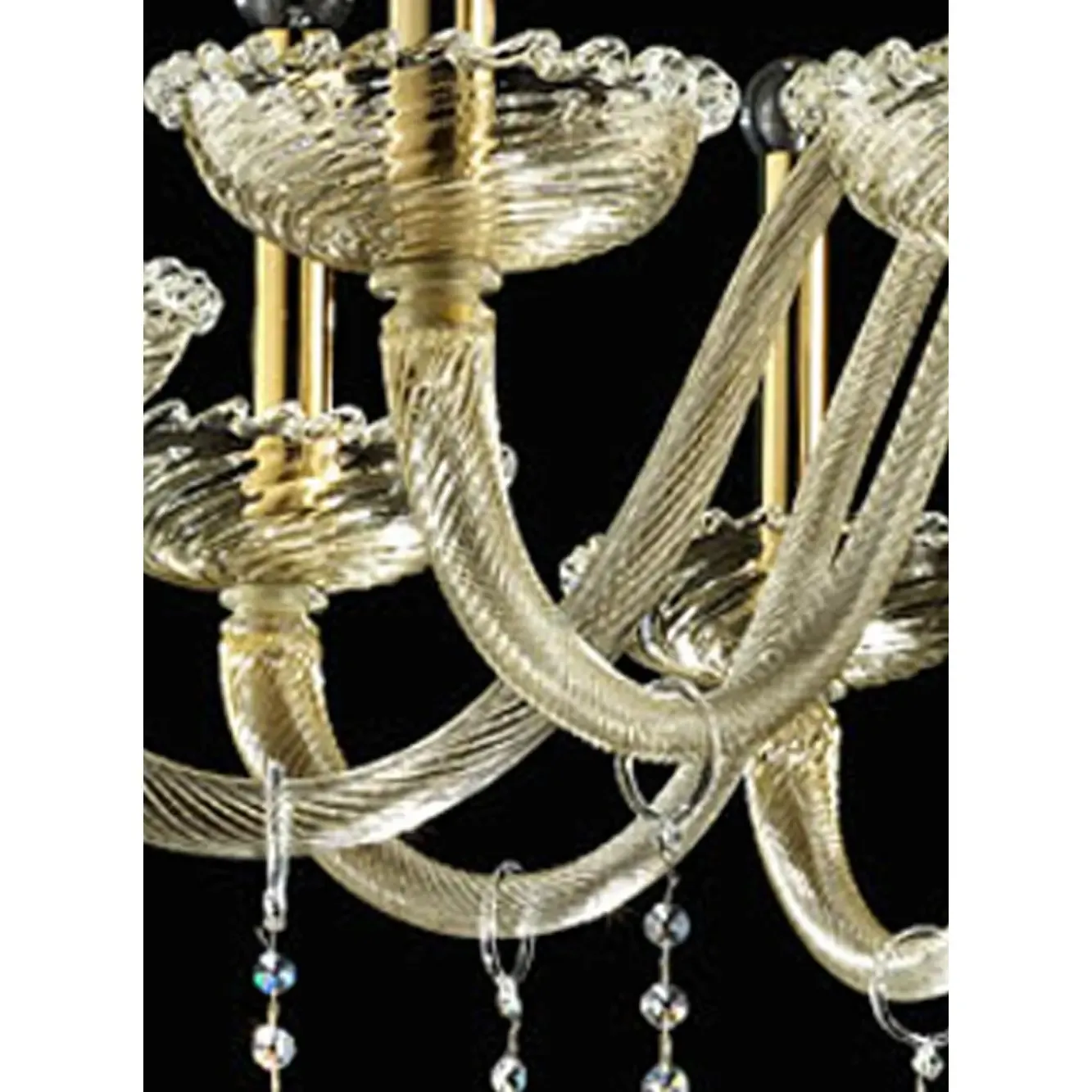 Ornate Imperial Venetian Chandelier With Gold Curled Murano Glass photo Lighting