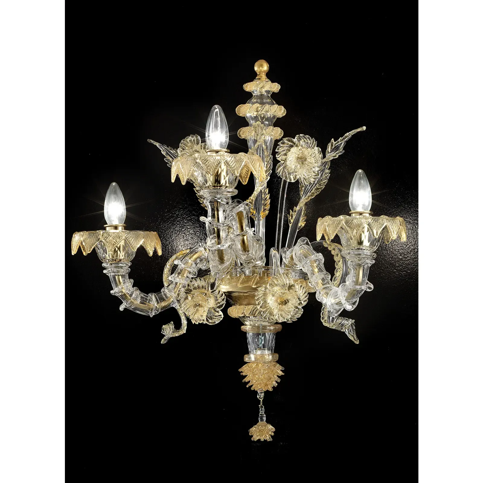 Italian Murano Glass Ca’ Rezzonico – Handcrafted Gold Floral Motif Design photo for sale