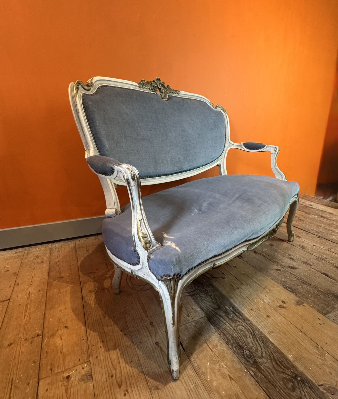 Antique French Two Seat Painted Sofa In Louis XV Style For Recovering photo for sale
