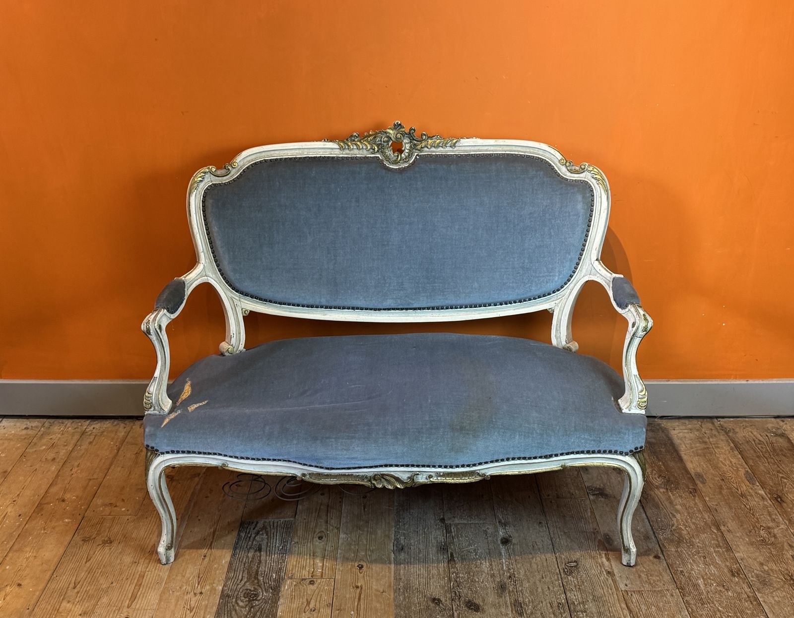 Antique French Two Seat Painted Sofa In Louis XV Style For Recovering photo buy