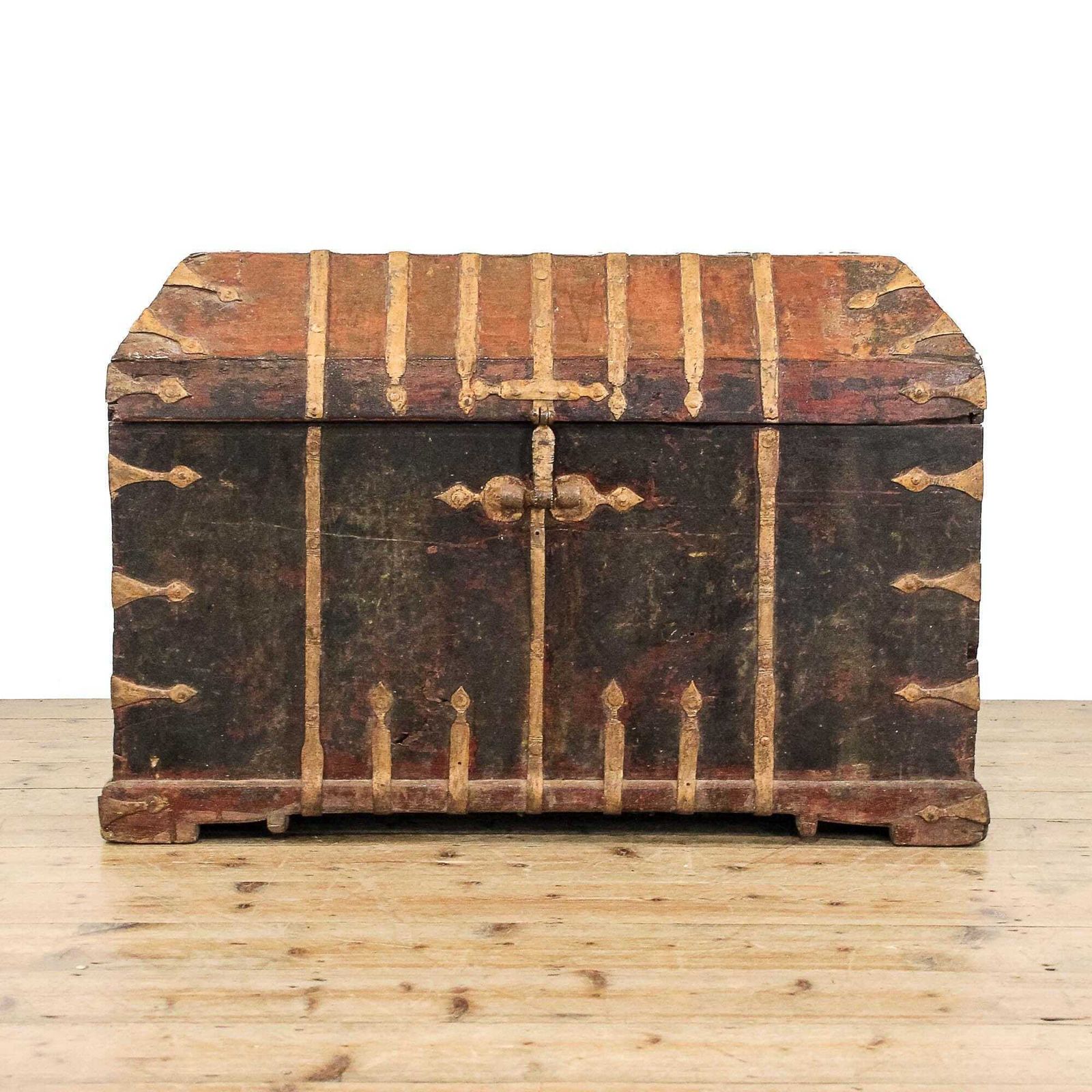 Antique 19th Century Iron Bound Trunk | Antique Furniture | Antique Trunk | Antique Storage | Pine Trunks | Blanket Box (M 5955) photo furniture
