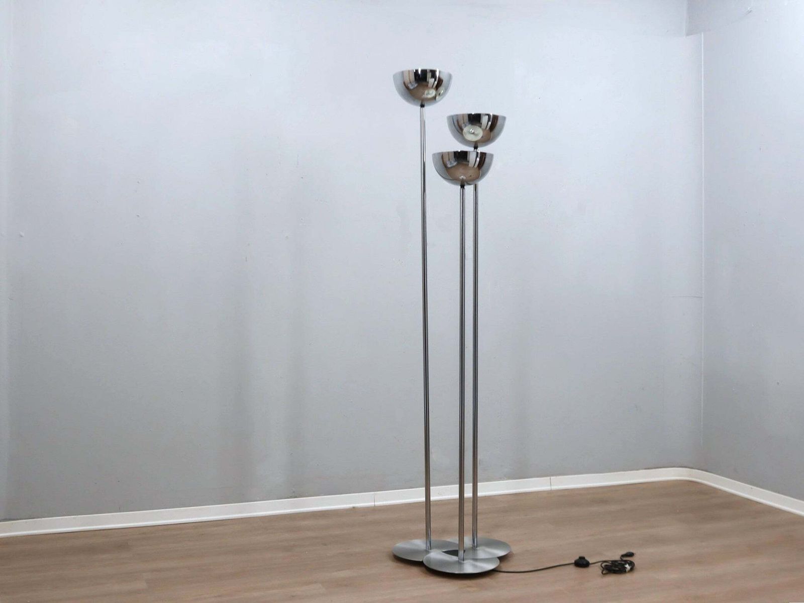 1970s Lamperti 3 Column Chrome Floor Lamp Space Age Italian Design