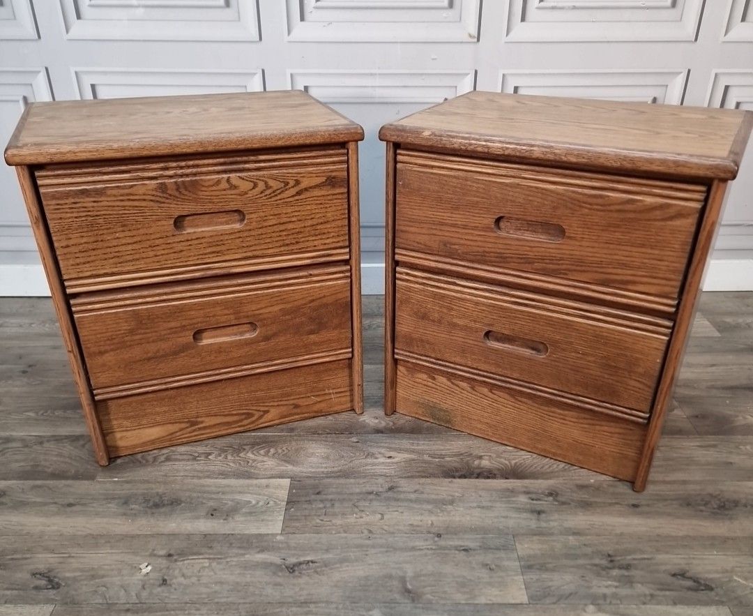 Pair Military Bedside Cabinets Vintage Oak Effect 2 Drawer Us Navy Tables photo furniture
