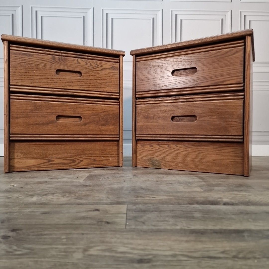 Pair Military Bedside Cabinets Vintage Oak Effect 2 Drawer Us Navy Tables photo Furniture