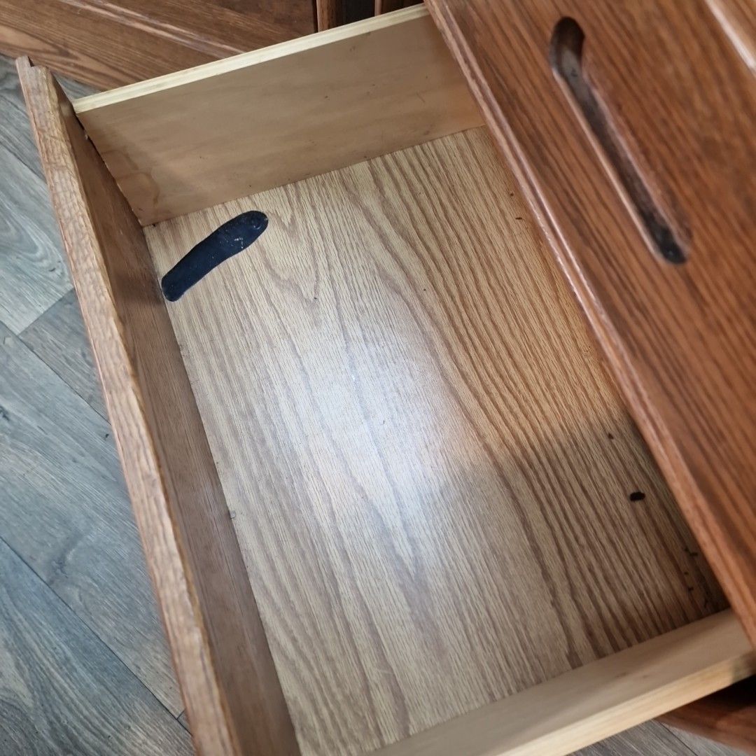 Pair Military Bedside Cabinets Vintage Oak Effect 2 Drawer Us Navy Tables photo vinterior