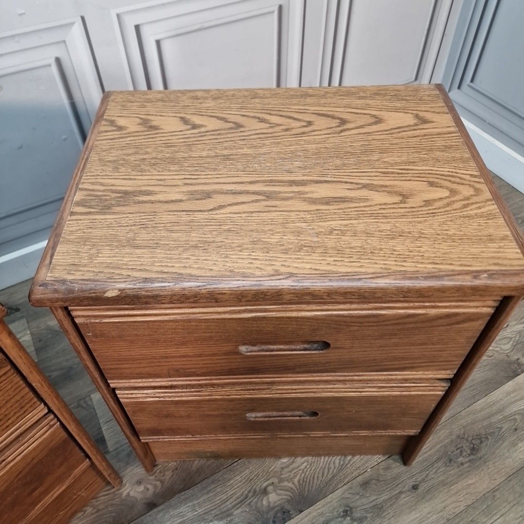 photo for sale Pair Military Bedside Cabinets Vintage Oak Effect 2 Drawer Us Navy Tables