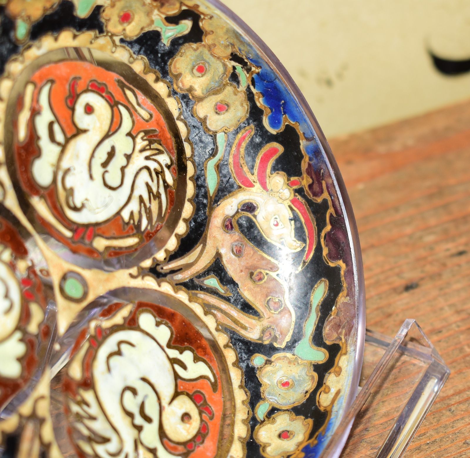 Mudejar Style Hand Painted Decorative Glass Dish By José Cire Royo C.1960 photo vintage