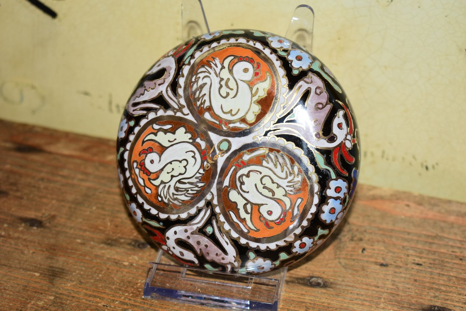 photo furniture Mudejar Style Hand Painted Decorative Glass Dish By José Cire Royo C.1960