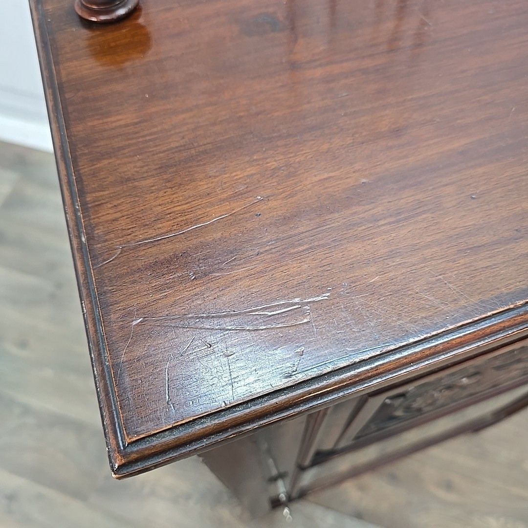 Antique Mahogany Cabinet Carved Panel Glazed Door Display Cupboard Shelves Wood photo vinterior