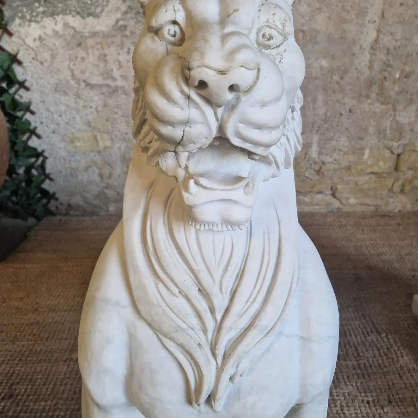 Pair Of Art Deco Life Size Marble Guarding Lions Statues photo Art