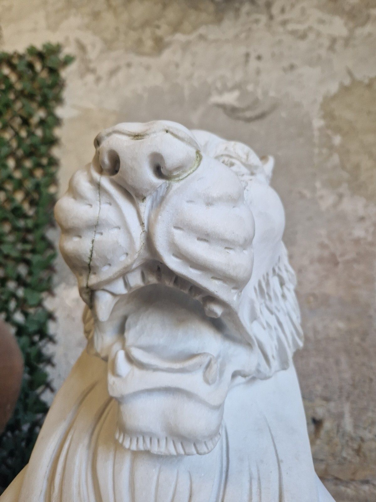 photo for sale Pair Of Art Deco Life Size Marble Guarding Lions Statues