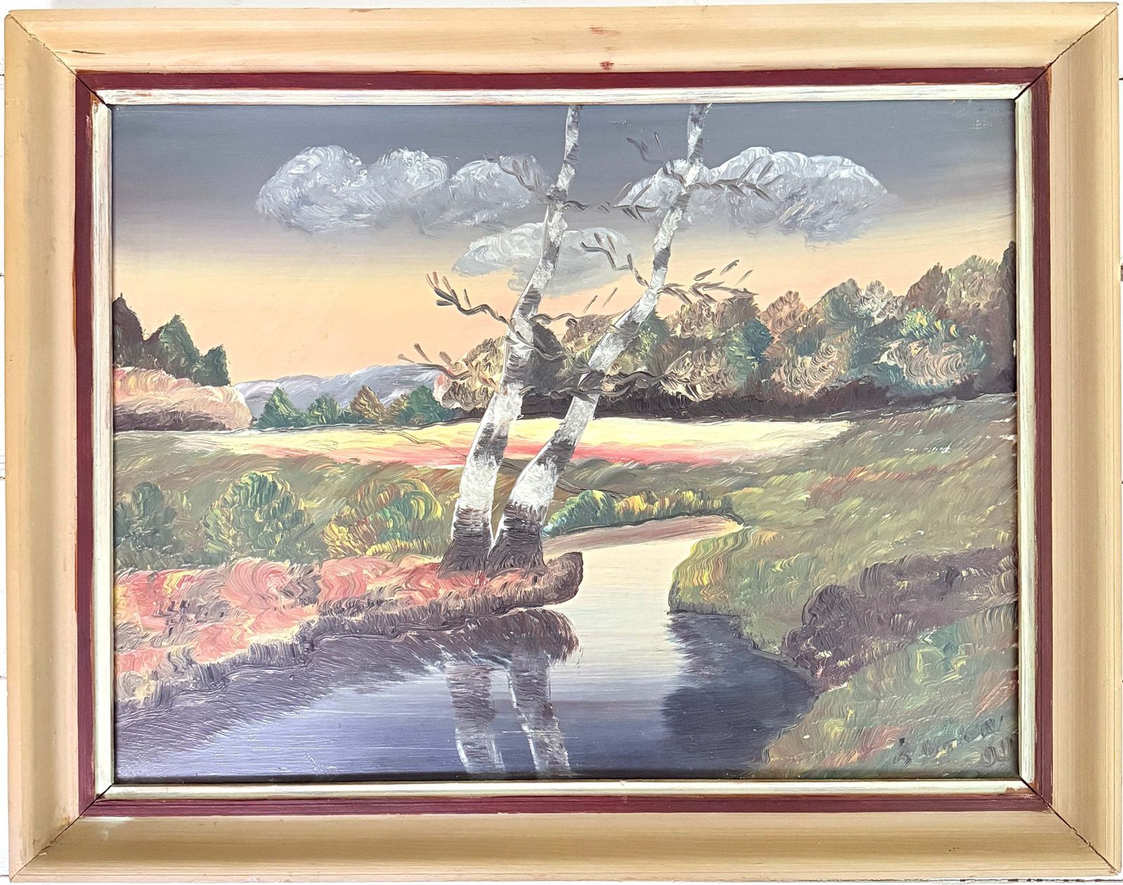 Modernist Nordic Evening Landscape, 1960. Vintage Swedish Oil Painting.
