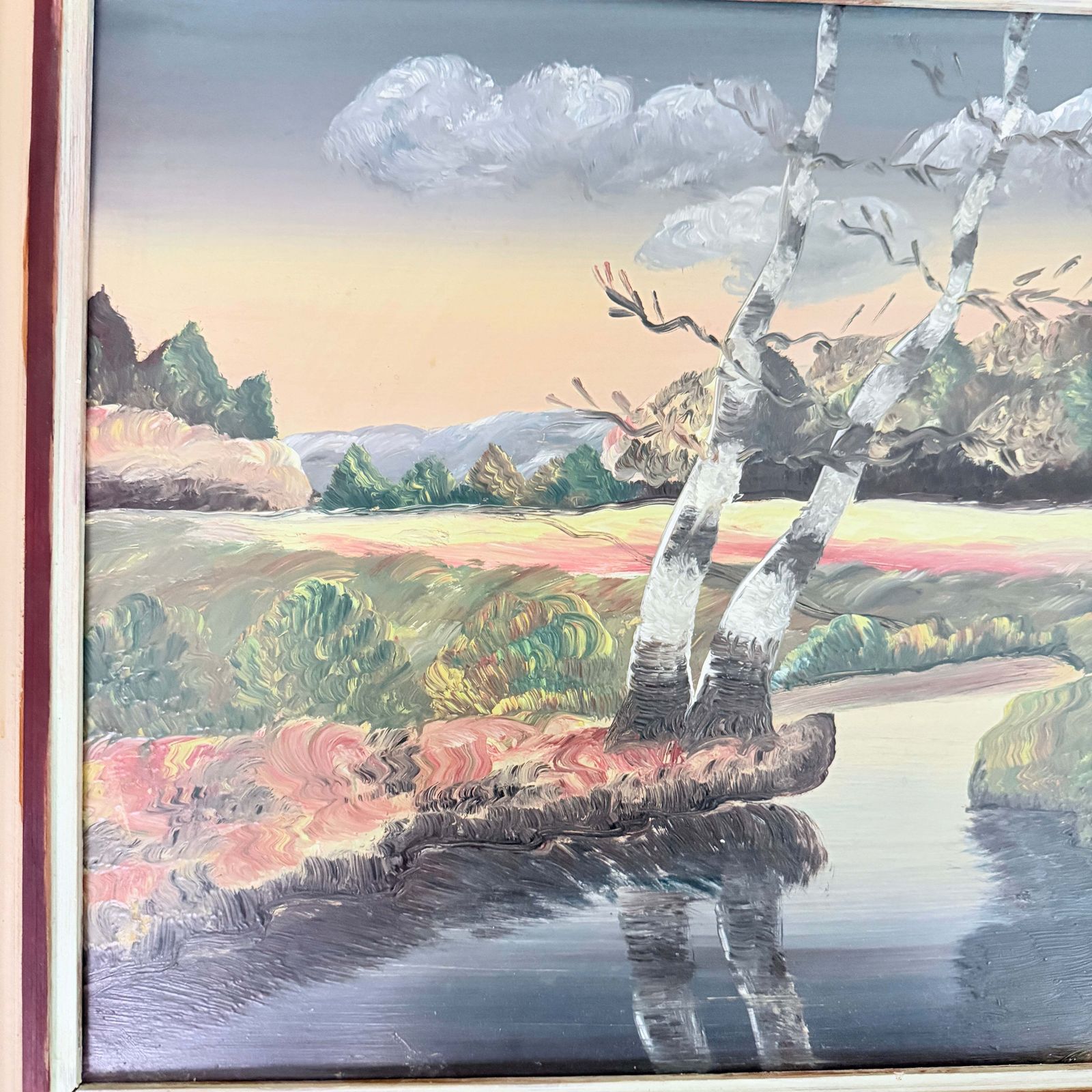 Modernist Nordic Evening Landscape, 1960. Vintage Swedish Oil Painting. photo for sale