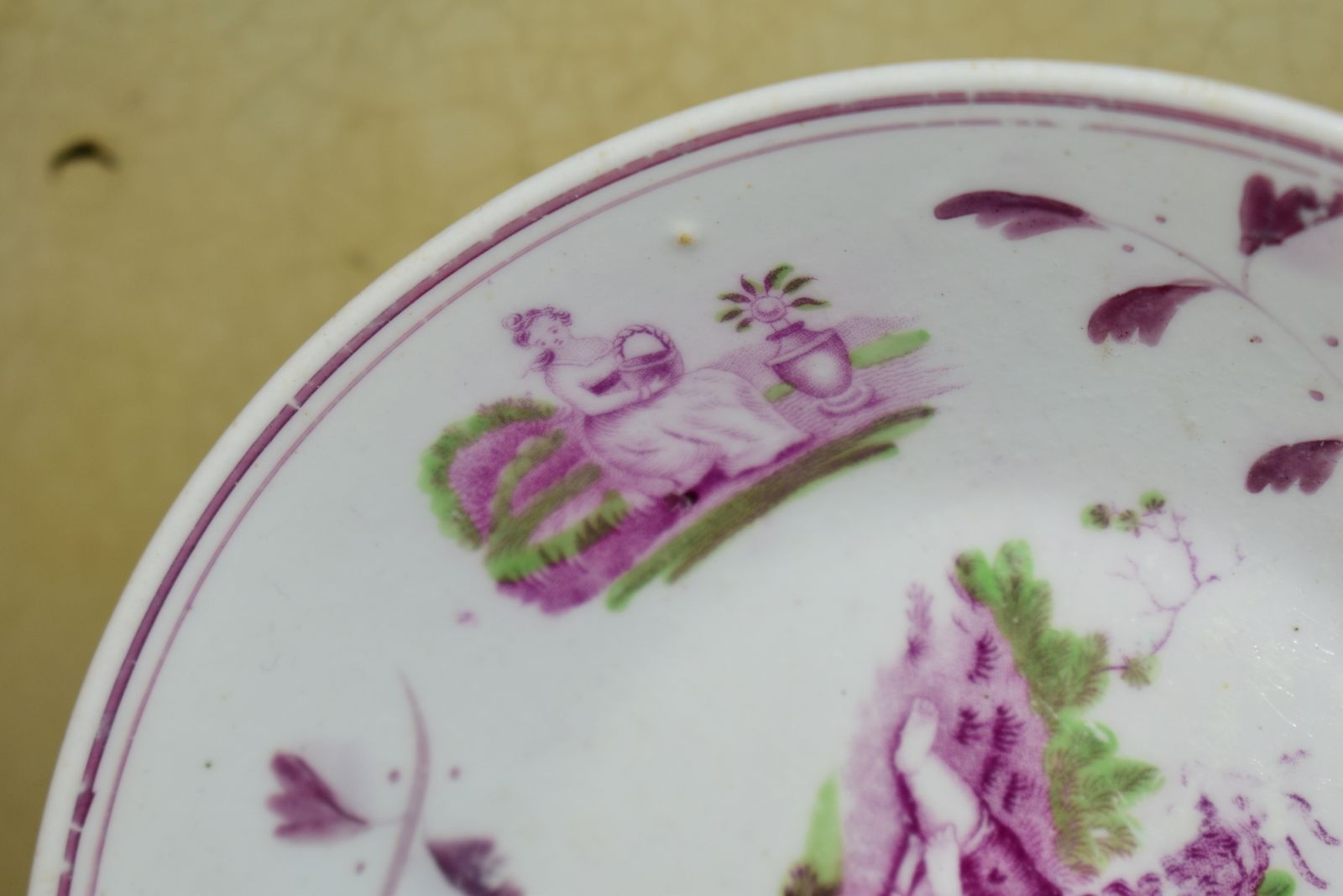 Staffordshire Porcelain Cupid & Pan Saucer Dish, Puce CamaïEU Rose, C. 1800 photo buy