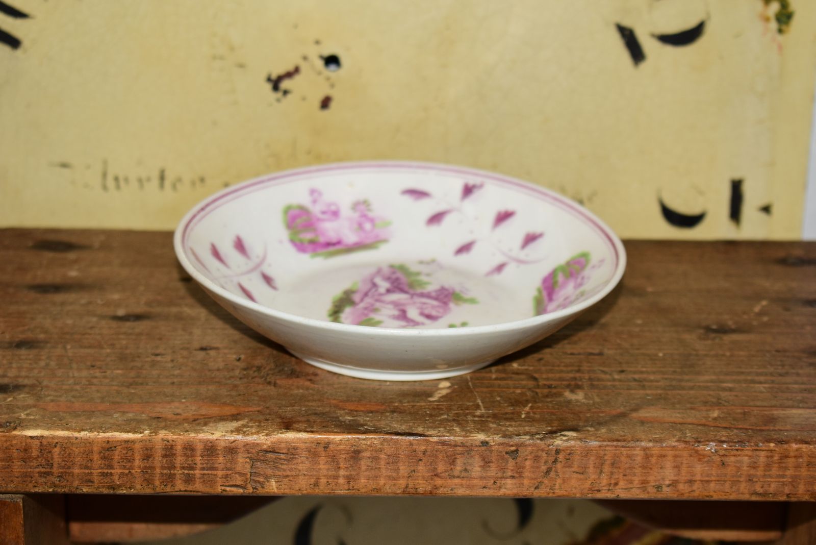 Staffordshire Porcelain Cupid & Pan Saucer Dish, Puce CamaïEU Rose, C. 1800 photo vintage