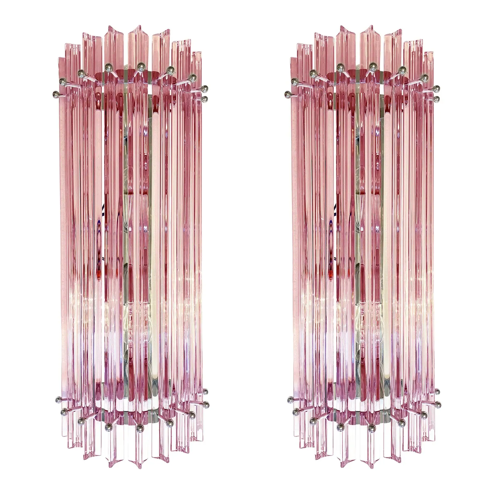 Italian Scenographic Pink “Triedro” Murano Glass Wall Sconces — Lot Of Four photo furniture