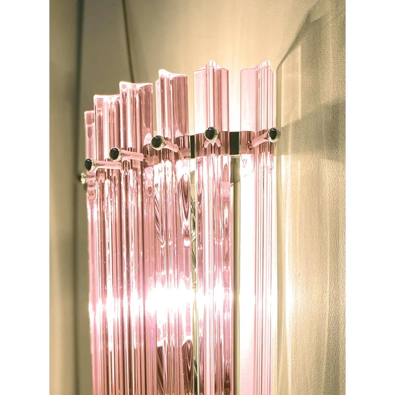 Italian Scenographic Pink “Triedro” Murano Glass Wall Sconces — Lot Of Four photo buy