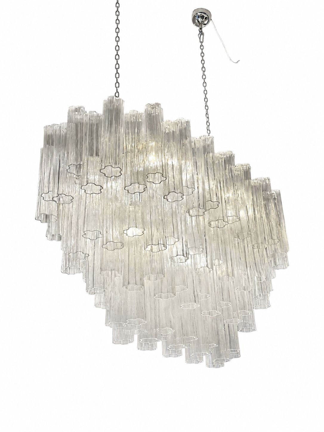 Contemporary Elegant Clear "Tronchi" Murano Glass Chandelier In Venini Style photo Lighting