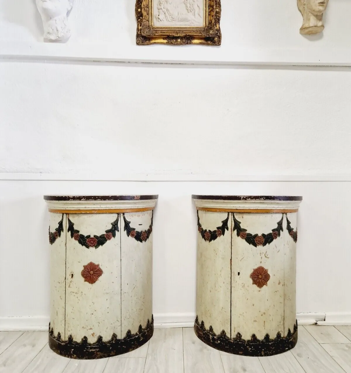 Antique 18th Century Hand Painted Drum Cupboards  Italian 1760 Chateau Furniture photo furniture