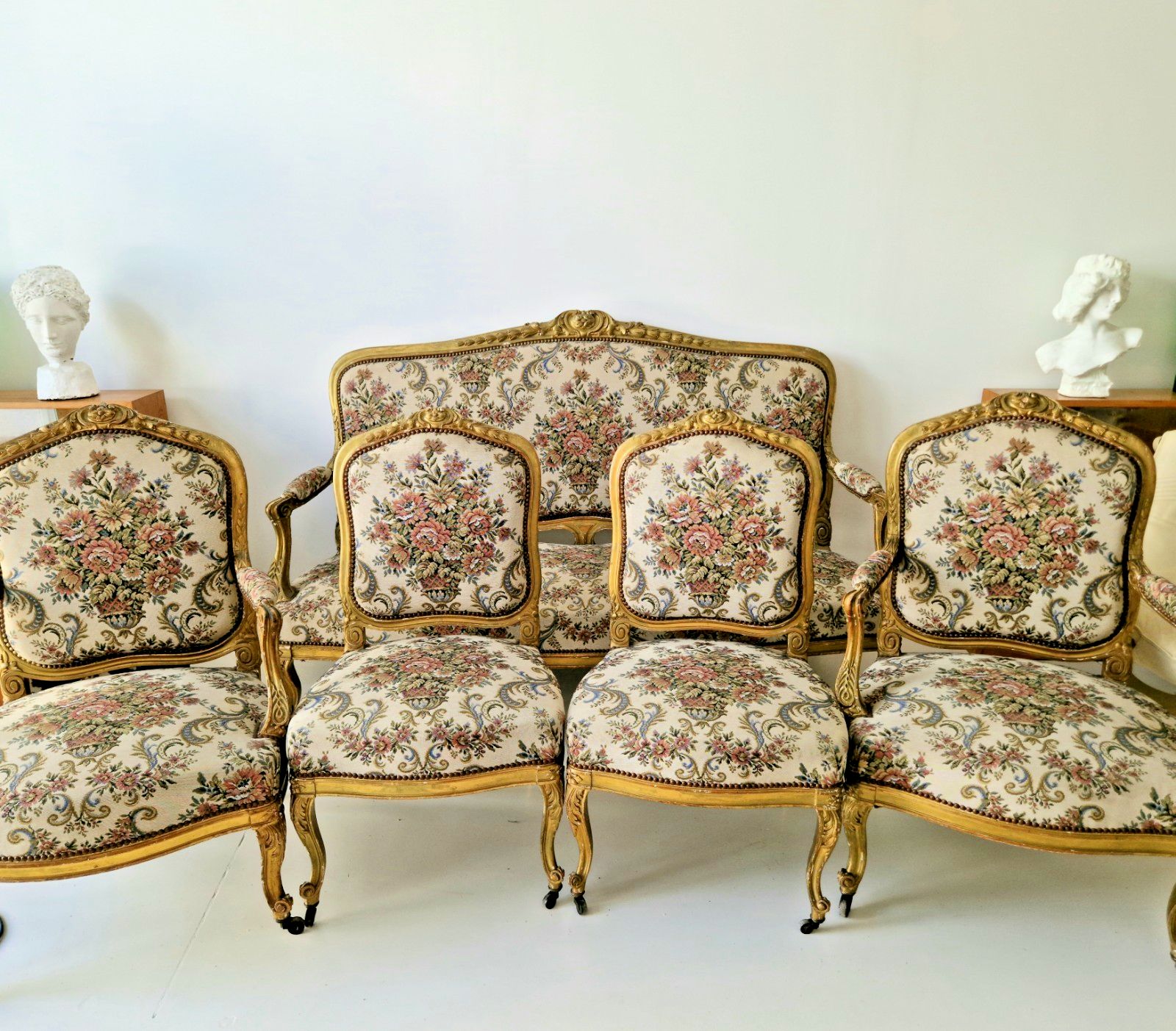 1295.0 Antique French Sofa And Chairs Living Room Set 5 Piece 19th Century Chateau photo